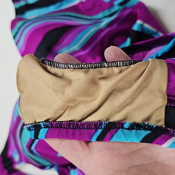 Vtg Rose Marie Reid 70s Swimsuit Purple Turquoise Stripes SZ 12, Elastic Is Bad - Picture 13 of 13